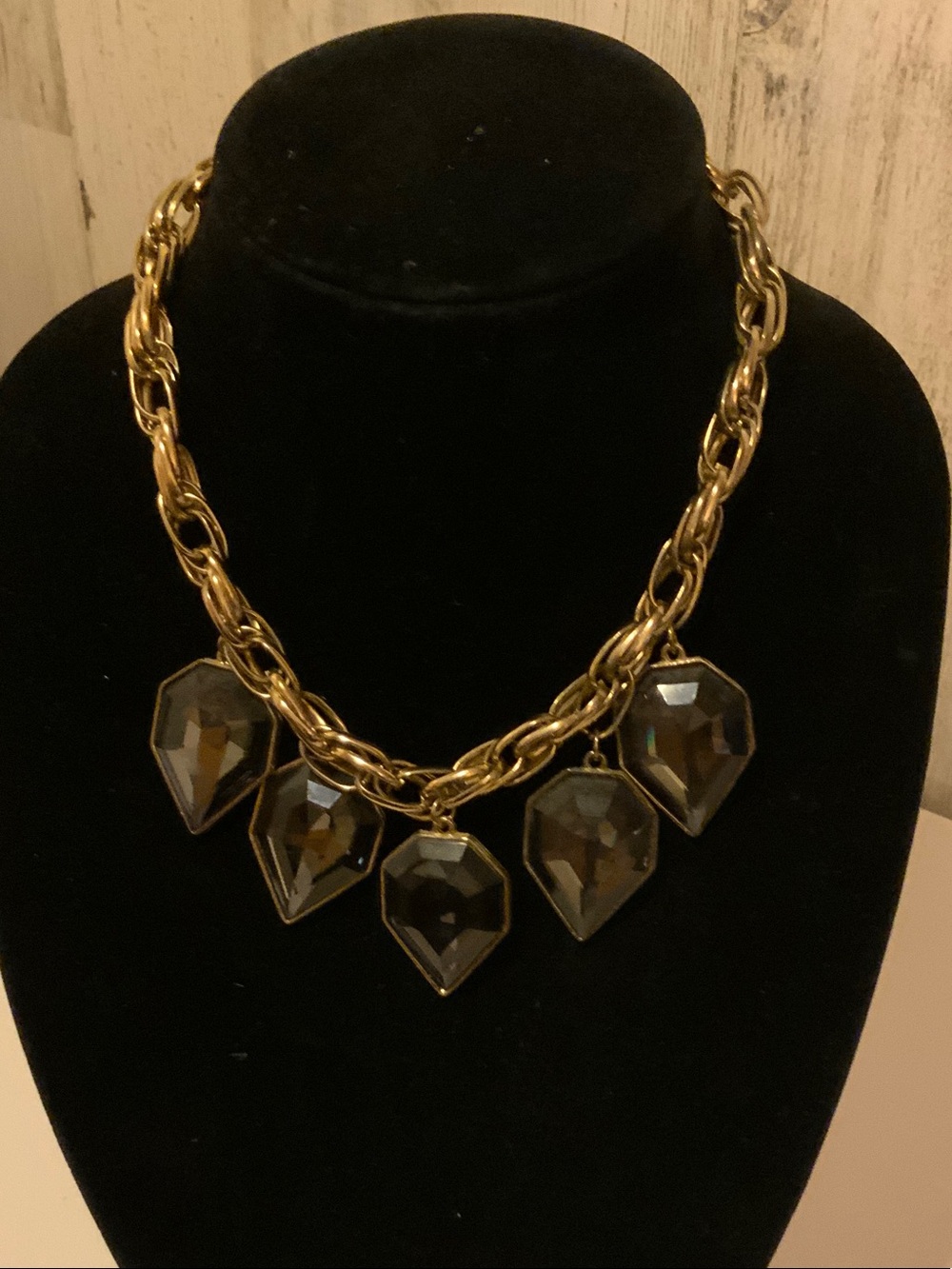 Gold Chain Necklace with Smoky Crystal Pendants